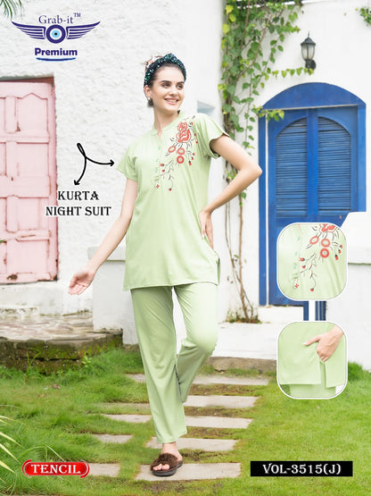 Vol 3515 J Grab It Tencil Kurta Night Suits Exporter India