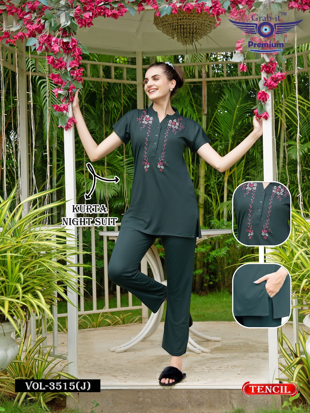 Vol 3515 J Grab It Tencil Kurta Night Suits Exporter India