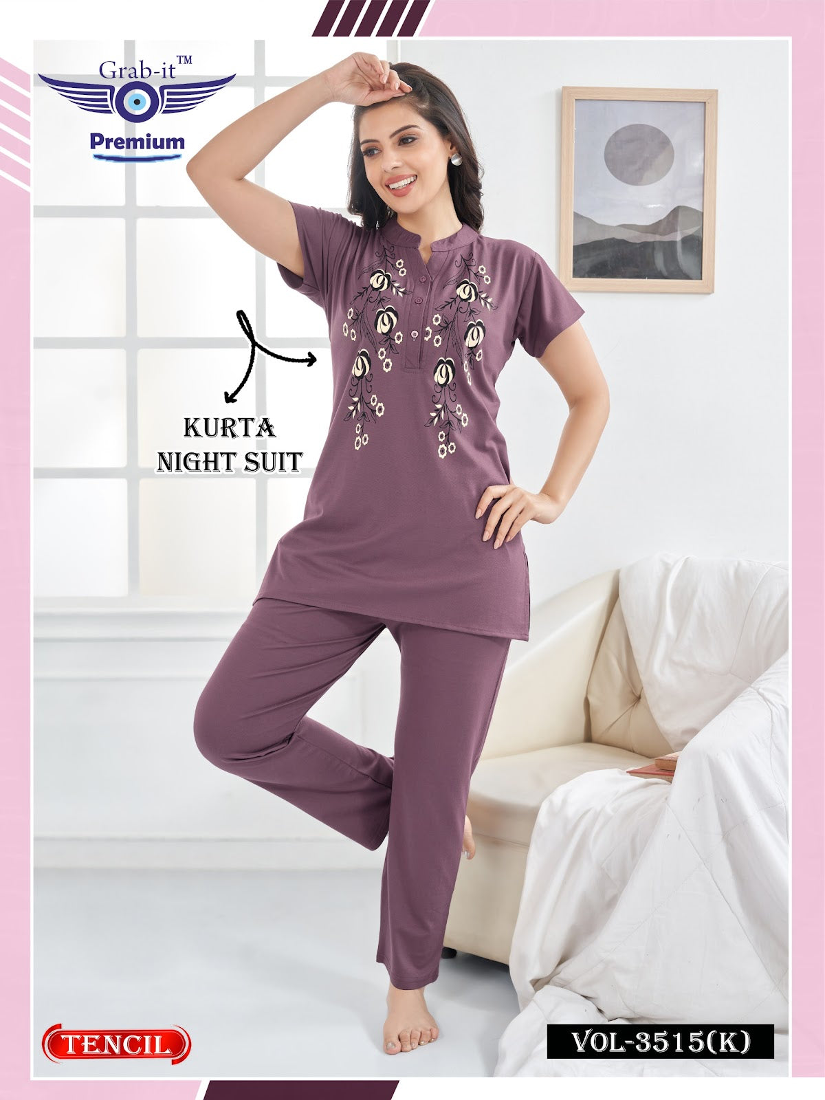 Vol 3515 K Grab It Tencil Kurta Night Suits Supplier India