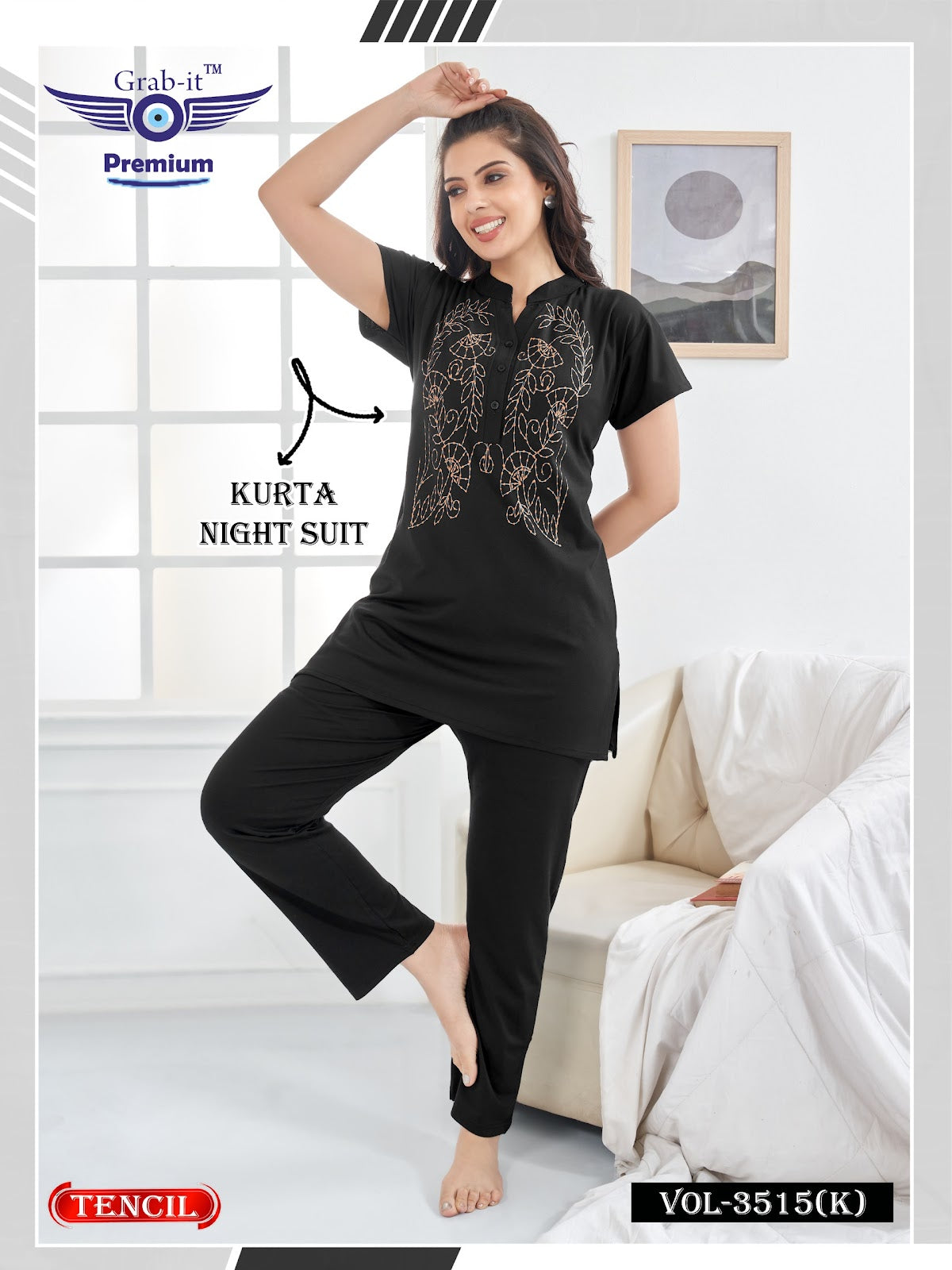 Vol 3515 K Grab It Tencil Kurta Night Suits Supplier India