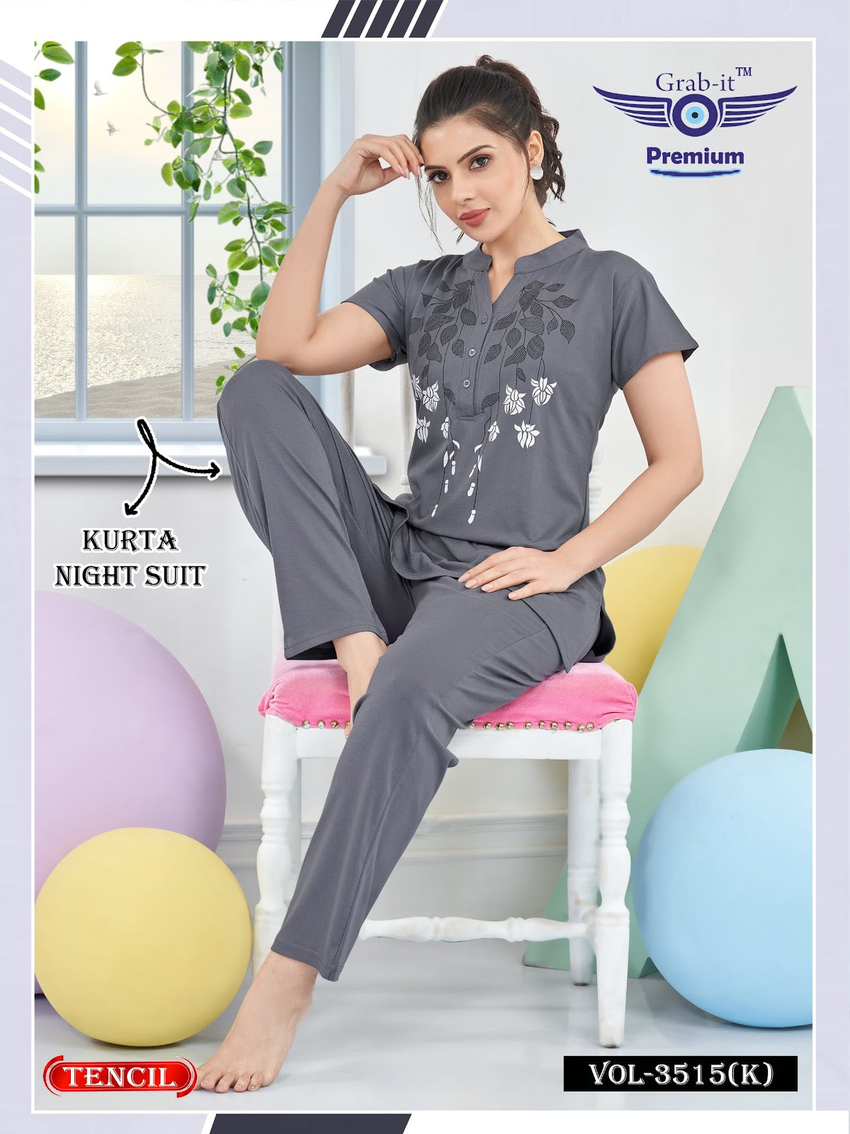 Vol 3515 K Grab It Tencil Kurta Night Suits Supplier India