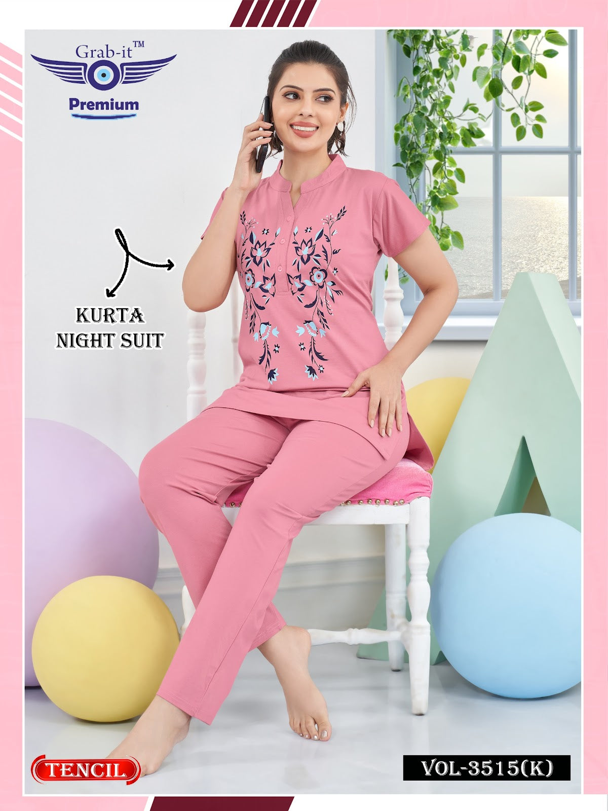 Vol 3515 K Grab It Tencil Kurta Night Suits Supplier India