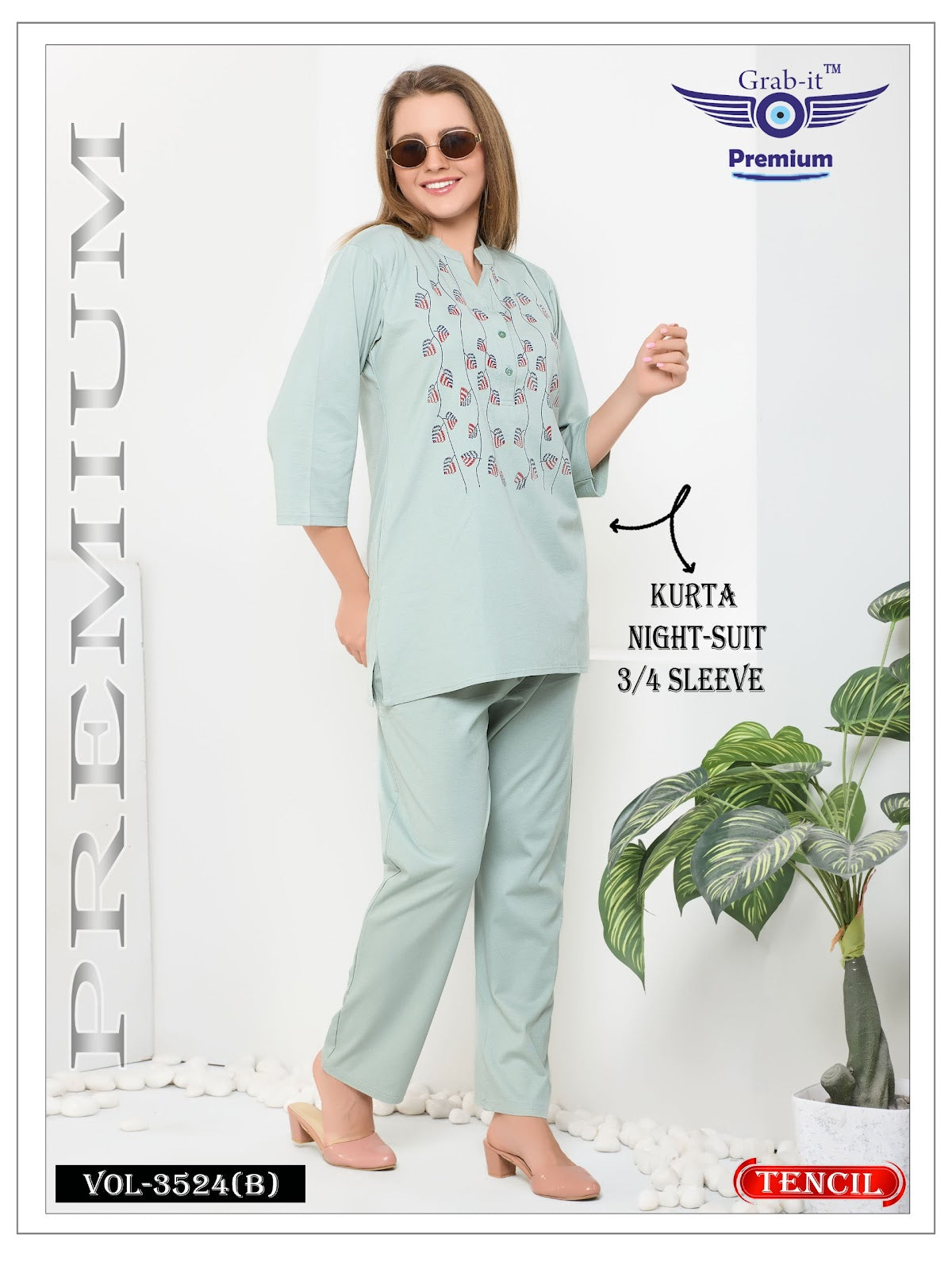 Vol 3524 B Grab It Tencil Kurta Night Suits Supplier