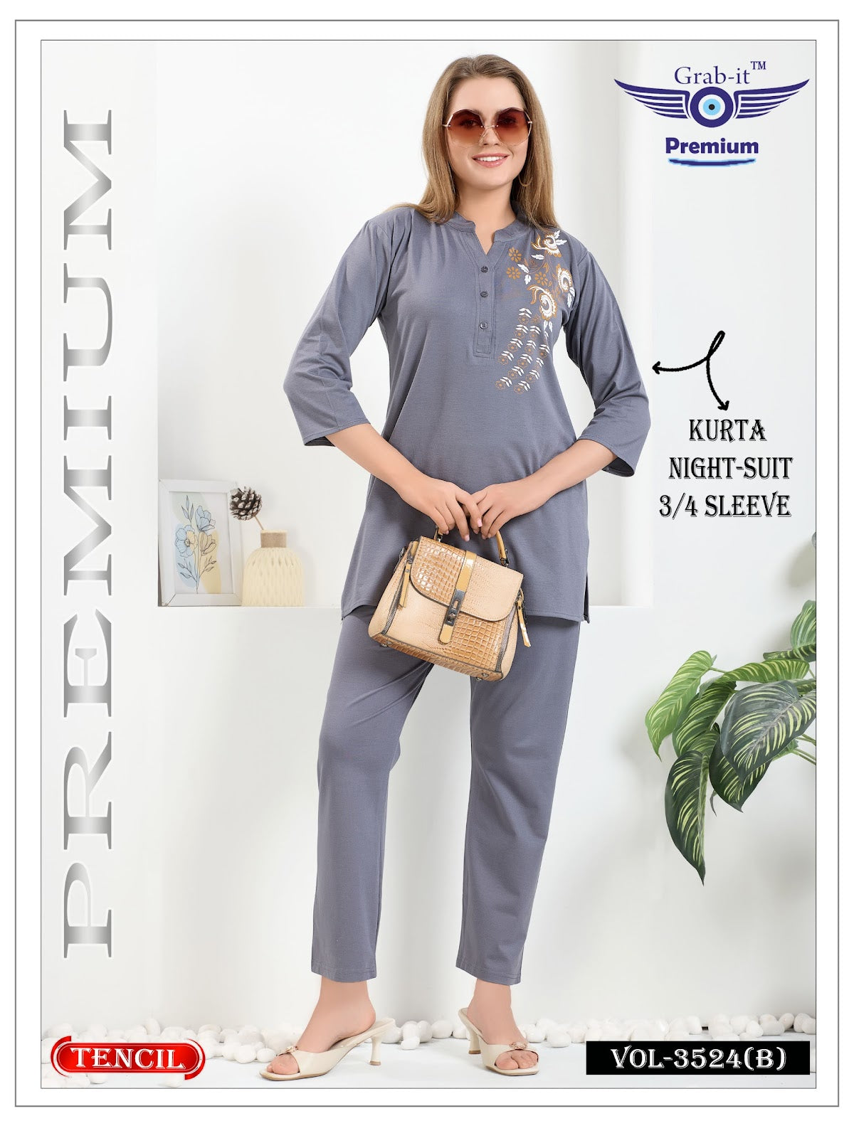 Vol 3524 B Grab It Tencil Kurta Night Suits Supplier