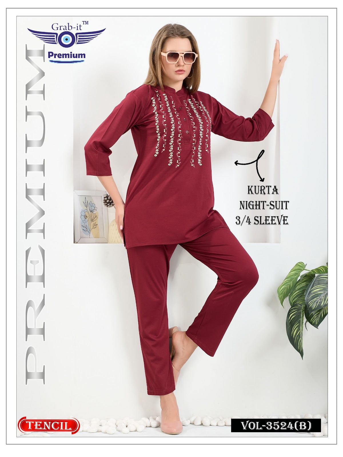 Vol 3524 B Grab It Tencil Kurta Night Suits Supplier