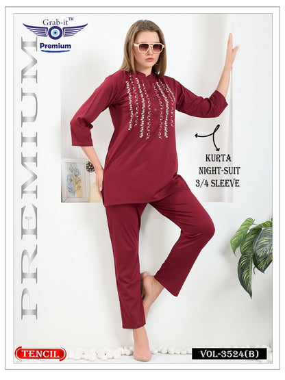Vol 3524 B Grab It Tencil Kurta Night Suits Supplier