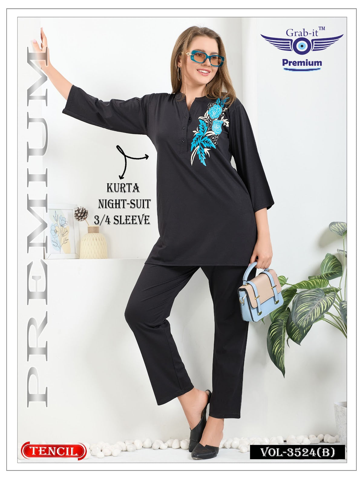 Vol 3524 B Grab It Tencil Kurta Night Suits Supplier