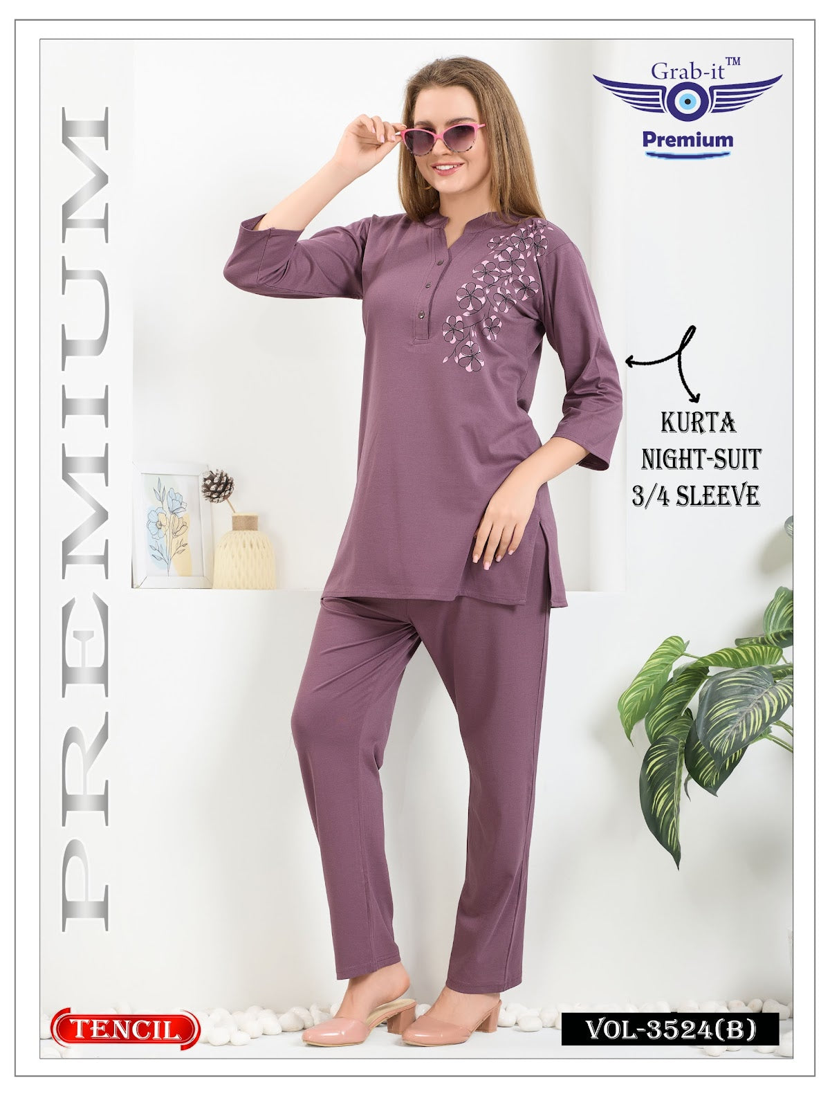 Vol 3524 B Grab It Tencil Kurta Night Suits Supplier