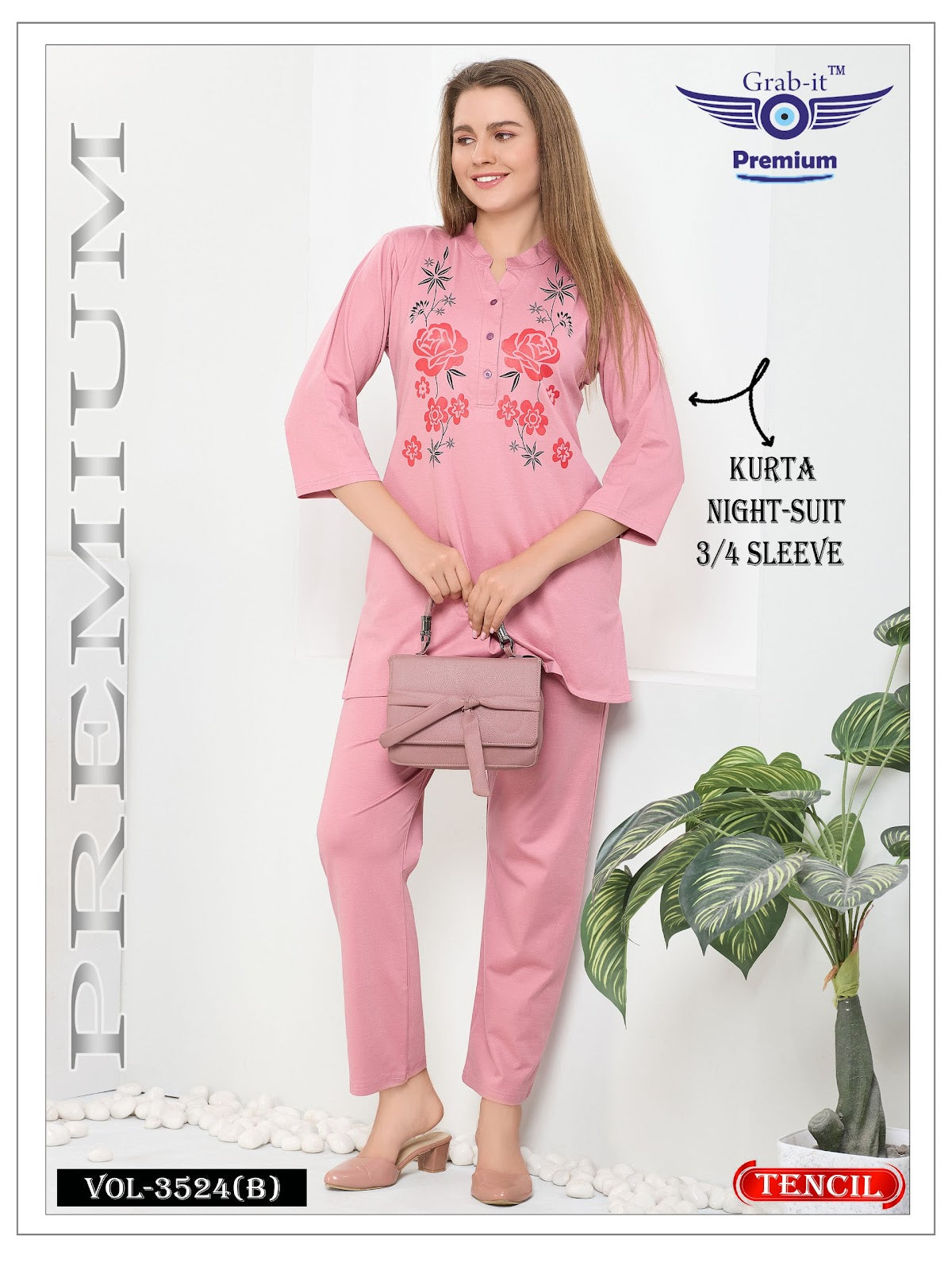 Vol 3524 B Grab It Tencil Kurta Night Suits Supplier