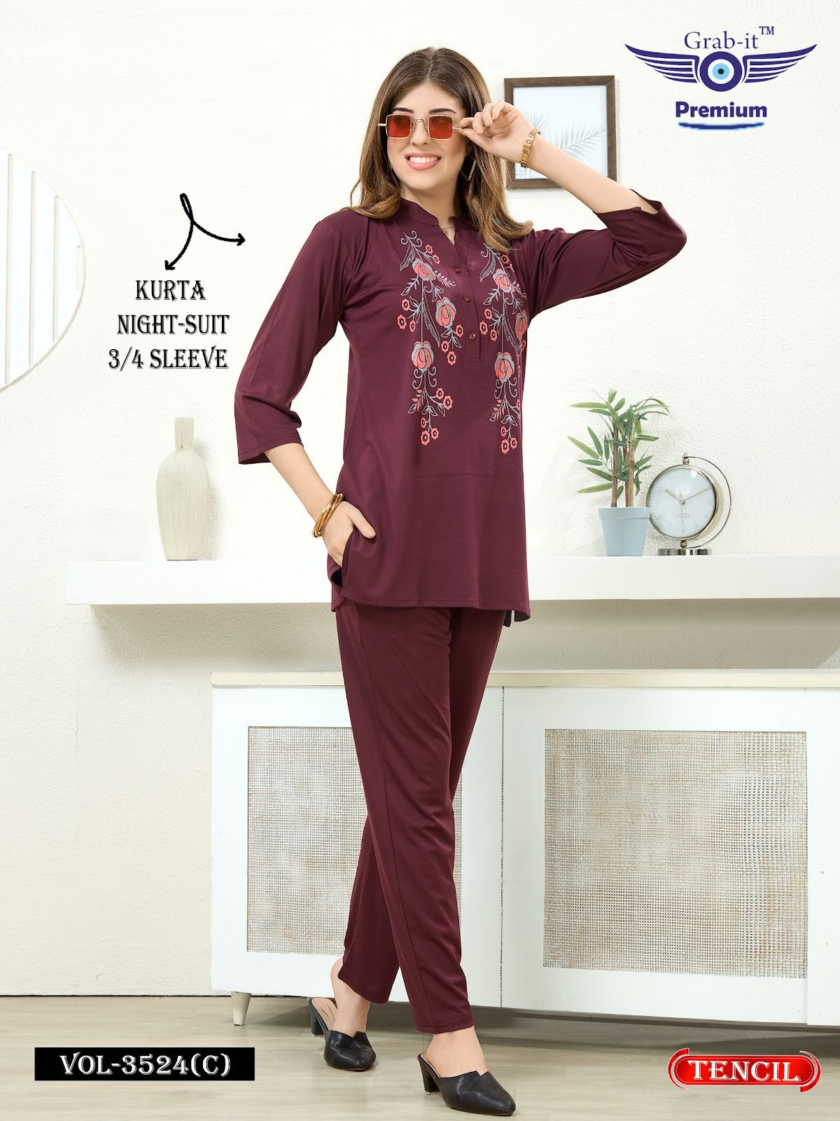 Vol 3524 C Grab It Tencil Kurta Night Suits Exporter