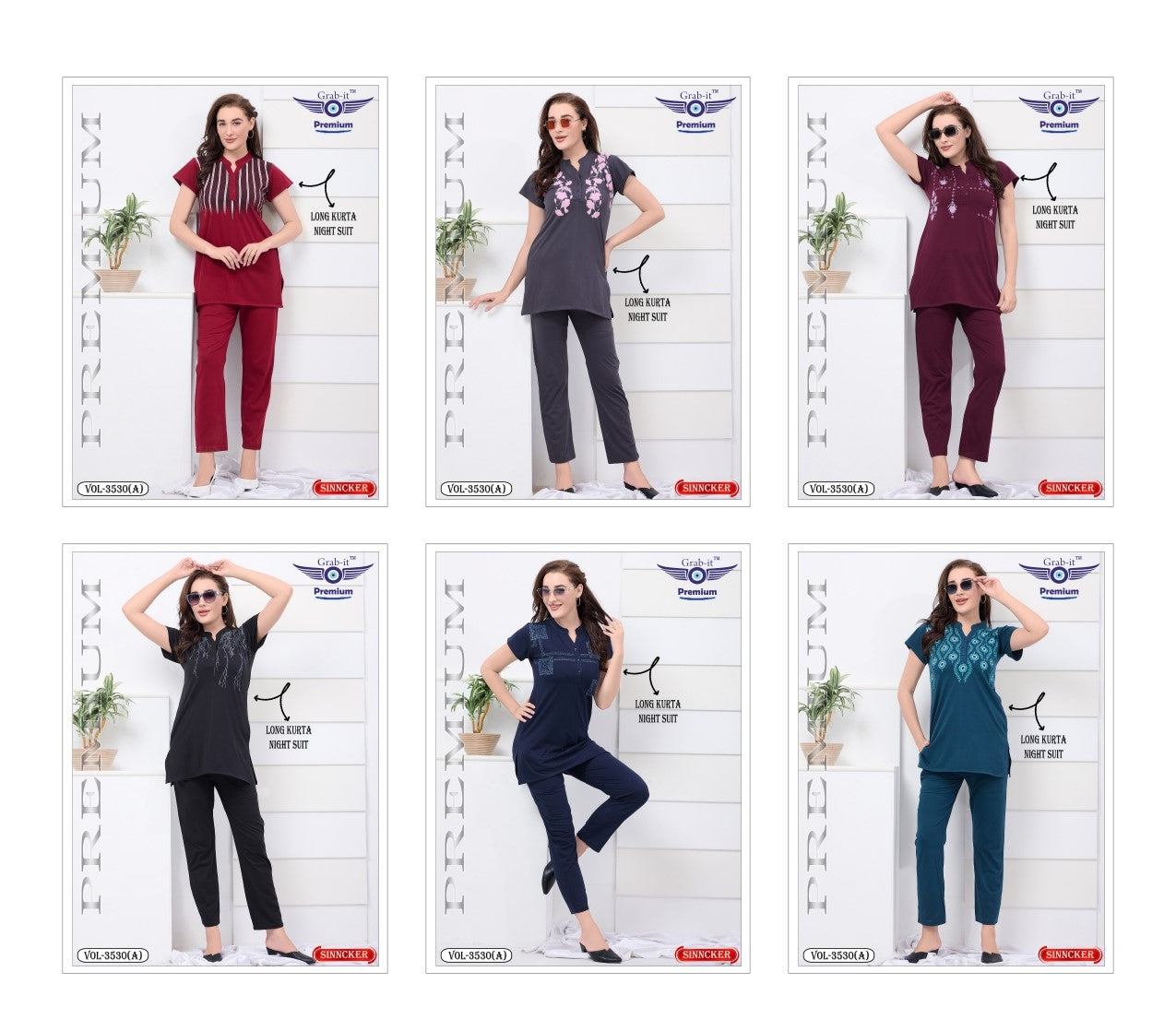 Vol 3530 A Grab It Sincker Kurta Night Suits Supplier India – Kavya ...