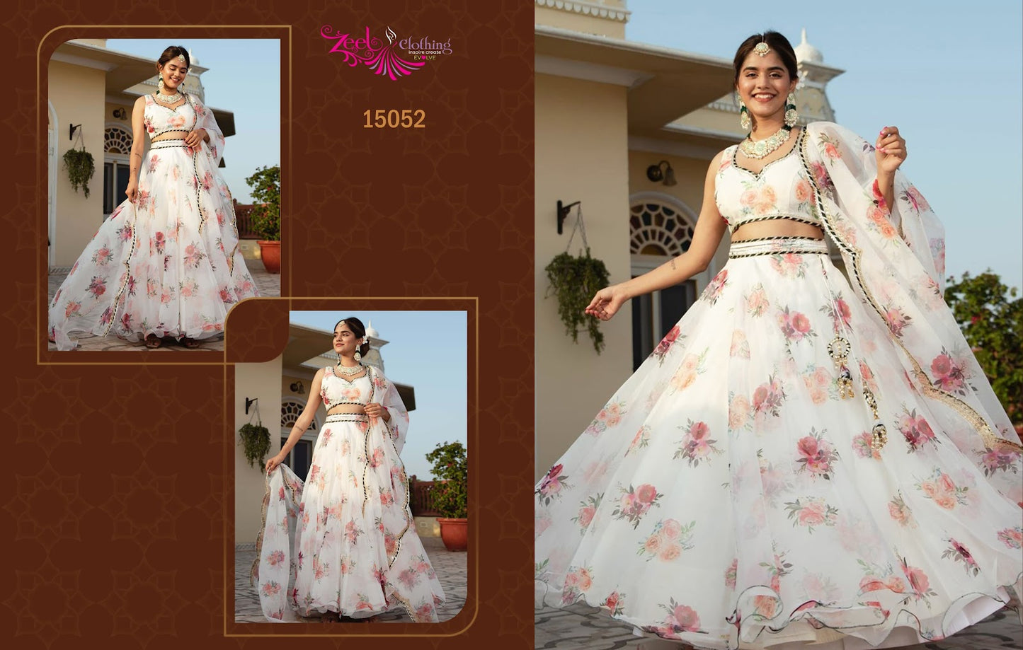 Vol 3 15052-15056 Zeel Organza Lehenga Choli Wholesaler Gujarat
