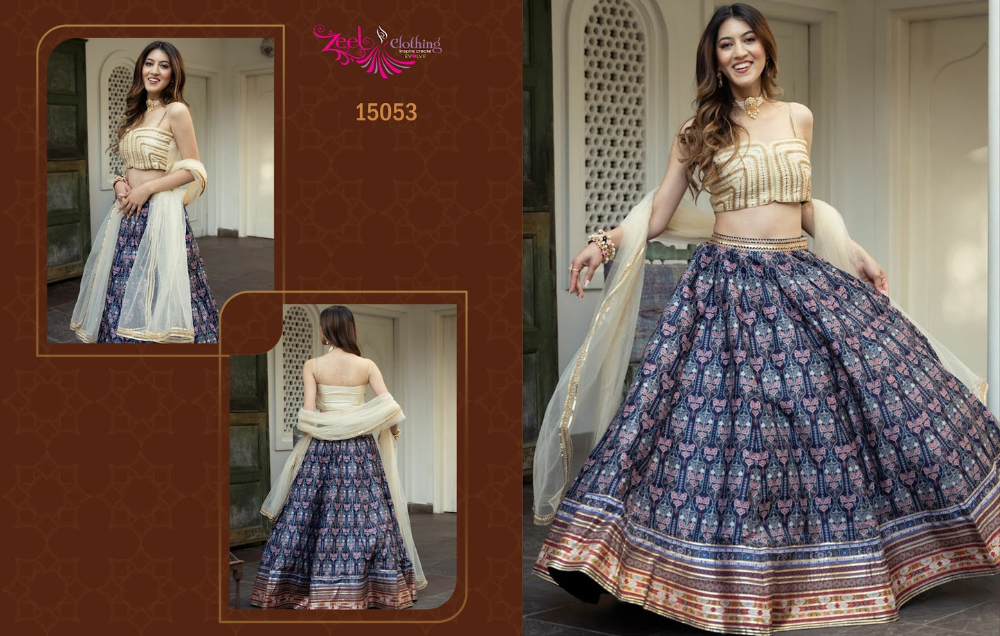 Vol 3 15052-15056 Zeel Organza Lehenga Choli Wholesaler Gujarat