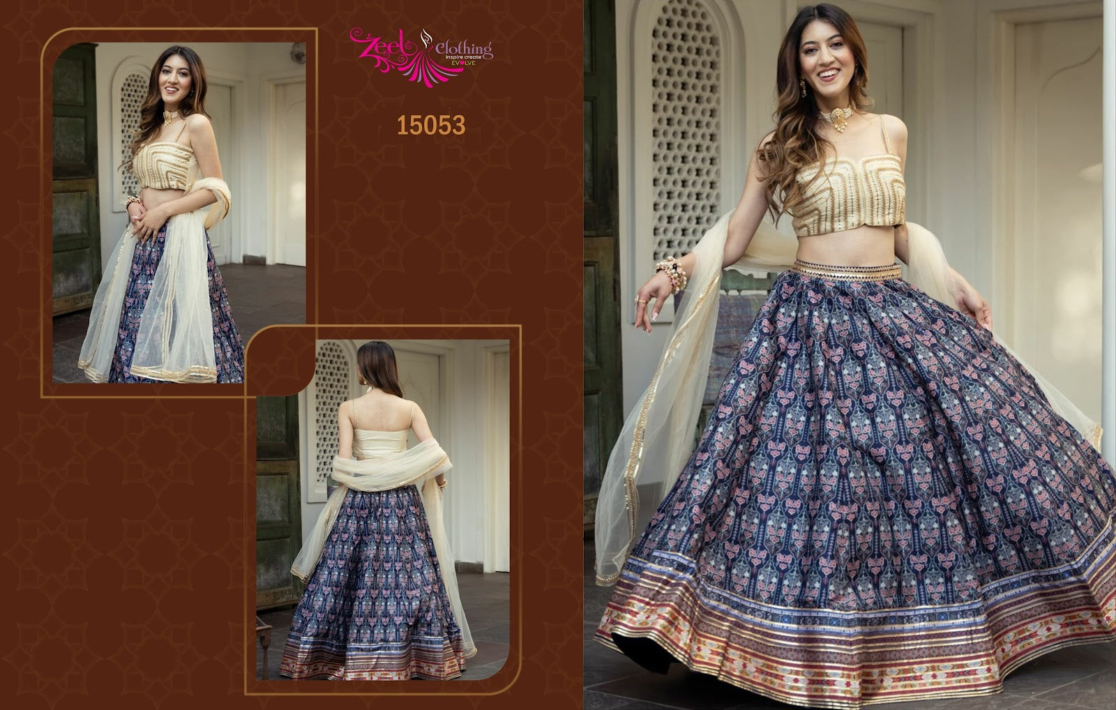 Vol 3 15052-15056 Zeel Organza Lehenga Choli Wholesaler Gujarat