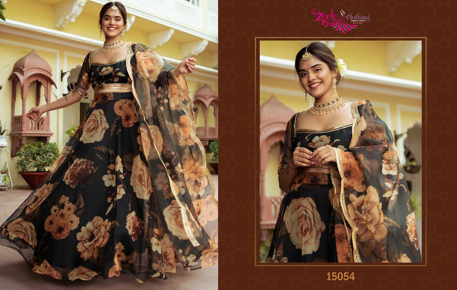 Vol 3 15052-15056 Zeel Organza Lehenga Choli Wholesaler Gujarat