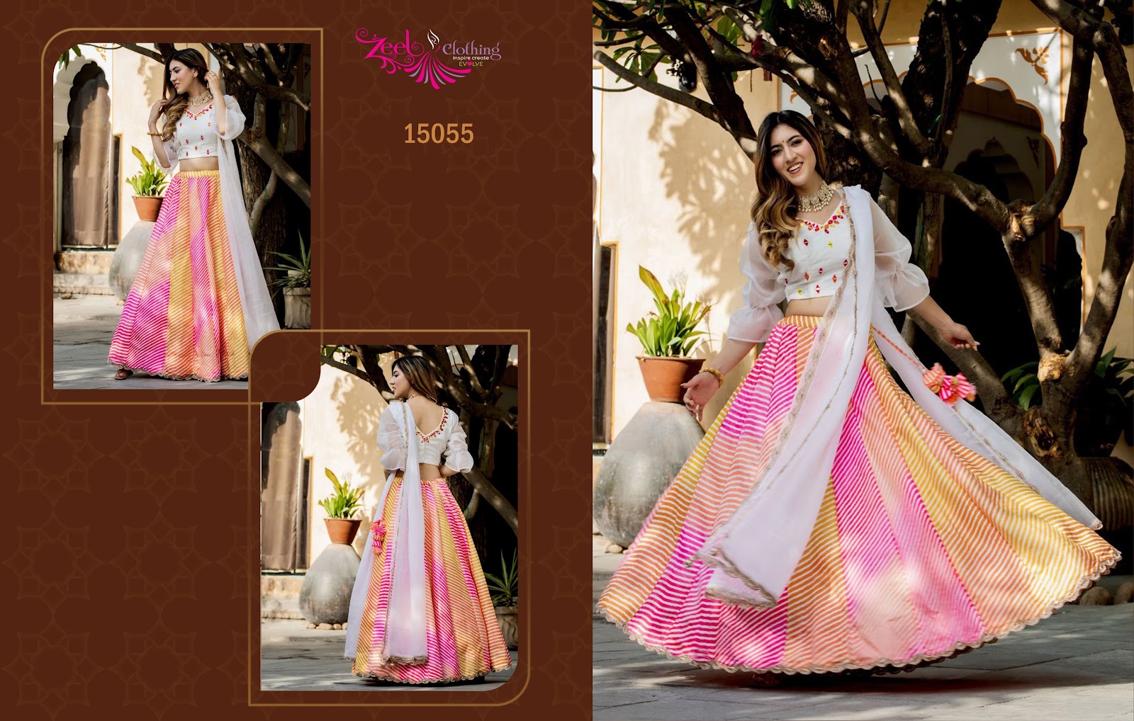 Vol 3 15052-15056 Zeel Organza Lehenga Choli Wholesaler Gujarat