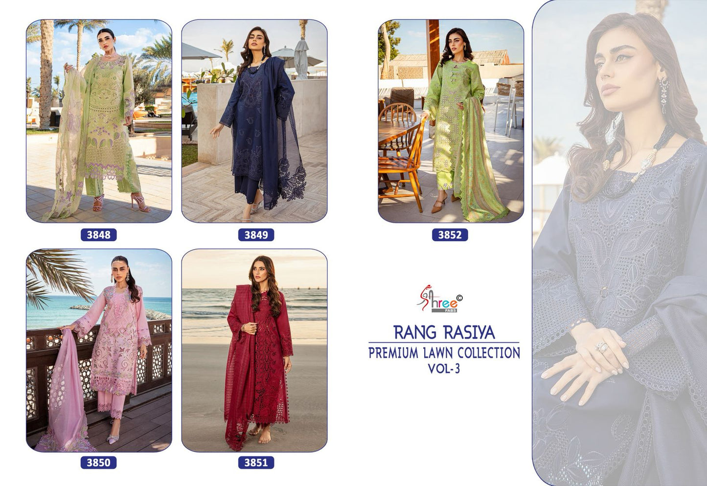 Vol 3 Rang Rasiya Premium Lawn Collection Shree Fabs Lawn Pakistani Salwar Suits Supplier Ahmedabad