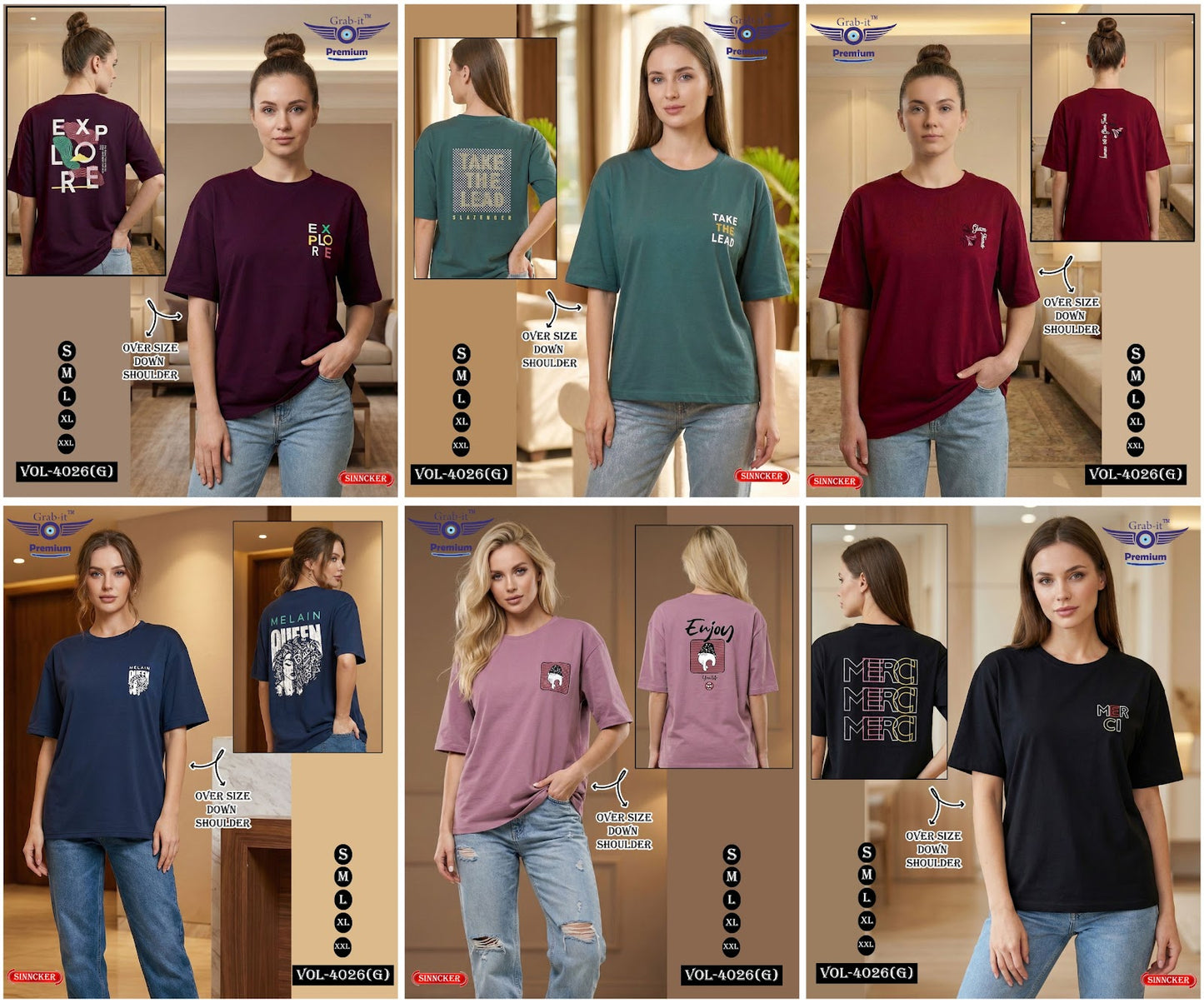 Vol 4026 G Grab It Sinker Women Oversized Tshirt Wholesaler