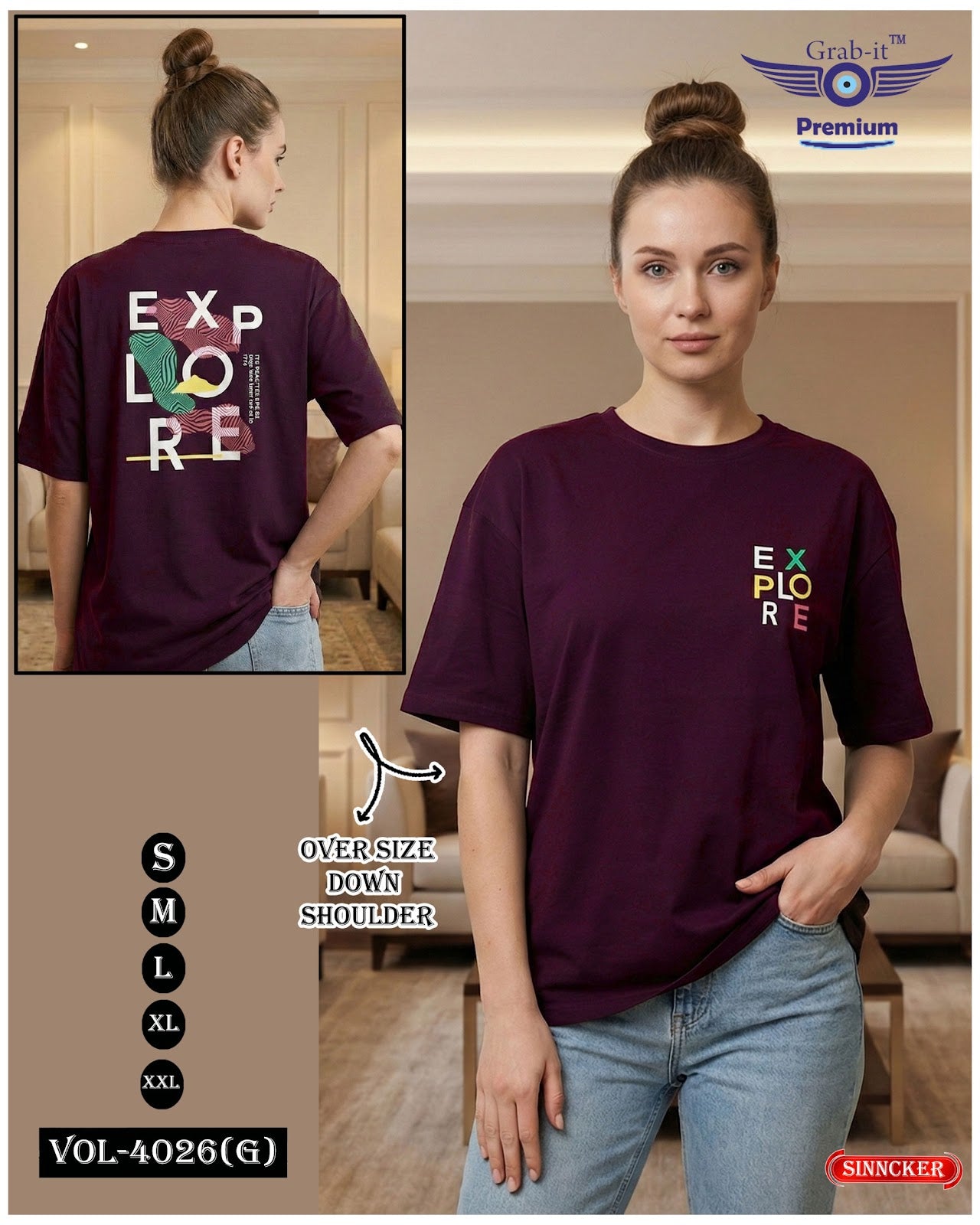 Vol 4026 G Grab It Sinker Women Oversized Tshirt Wholesaler