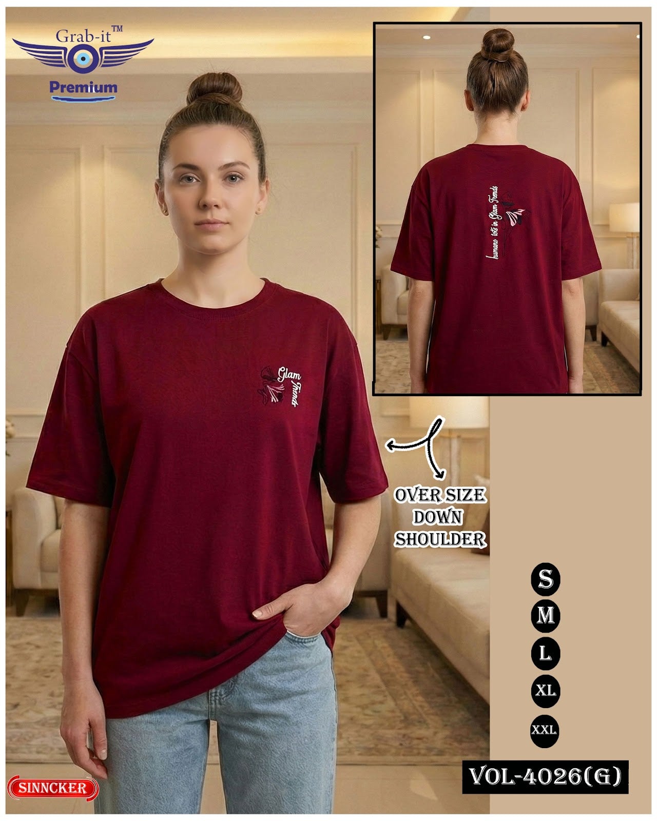 Vol 4026 G Grab It Sinker Women Oversized Tshirt Wholesaler