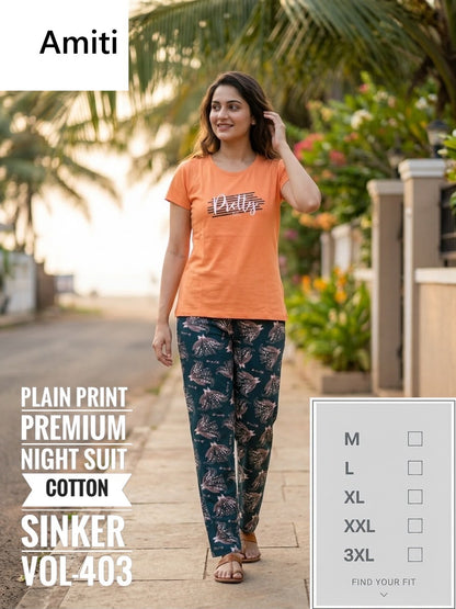 Vol 403 Amiti Sinker Pyjama Night Suits Exporter India