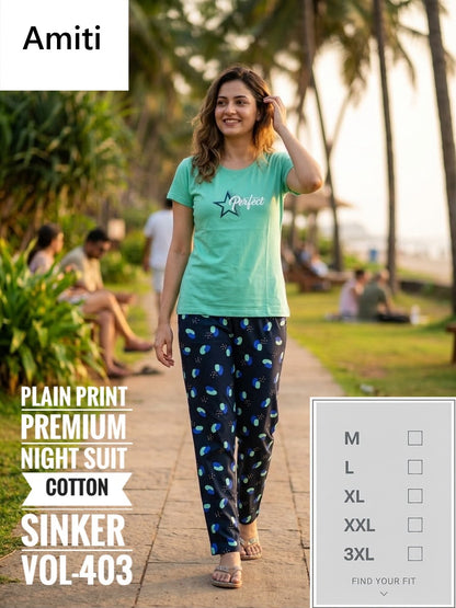 Vol 403 Amiti Sinker Pyjama Night Suits Exporter India