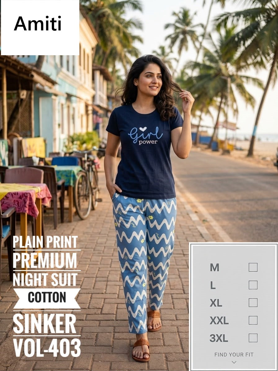 Vol 403 Amiti Sinker Pyjama Night Suits Exporter India