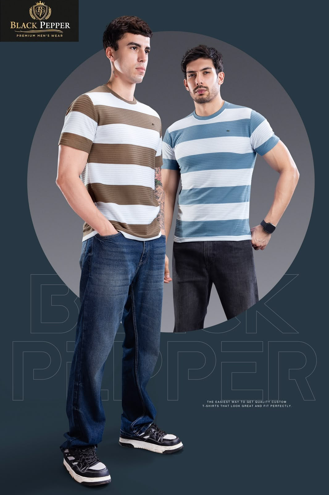 Vol 426 To 433 Black Pepper Auto Stripes Mens Tshirts Wholesaler