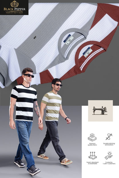 Vol 426 To 433 Black Pepper Auto Stripes Mens Tshirts Wholesaler