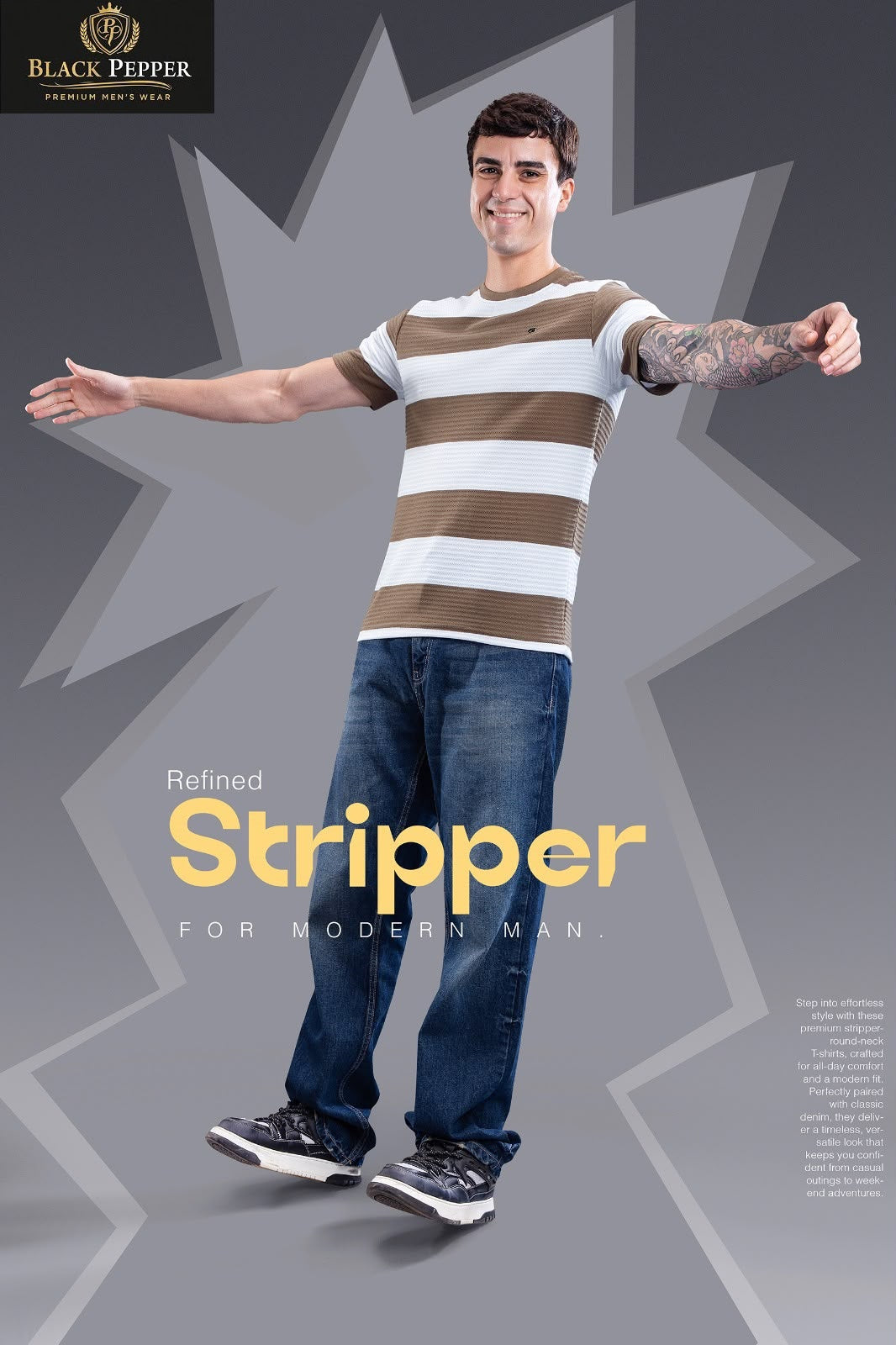 Vol 426 To 433 Black Pepper Auto Stripes Mens Tshirts Wholesaler