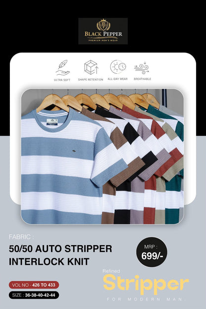 Vol 426 To 433 Black Pepper Auto Stripes Mens Tshirts Wholesaler