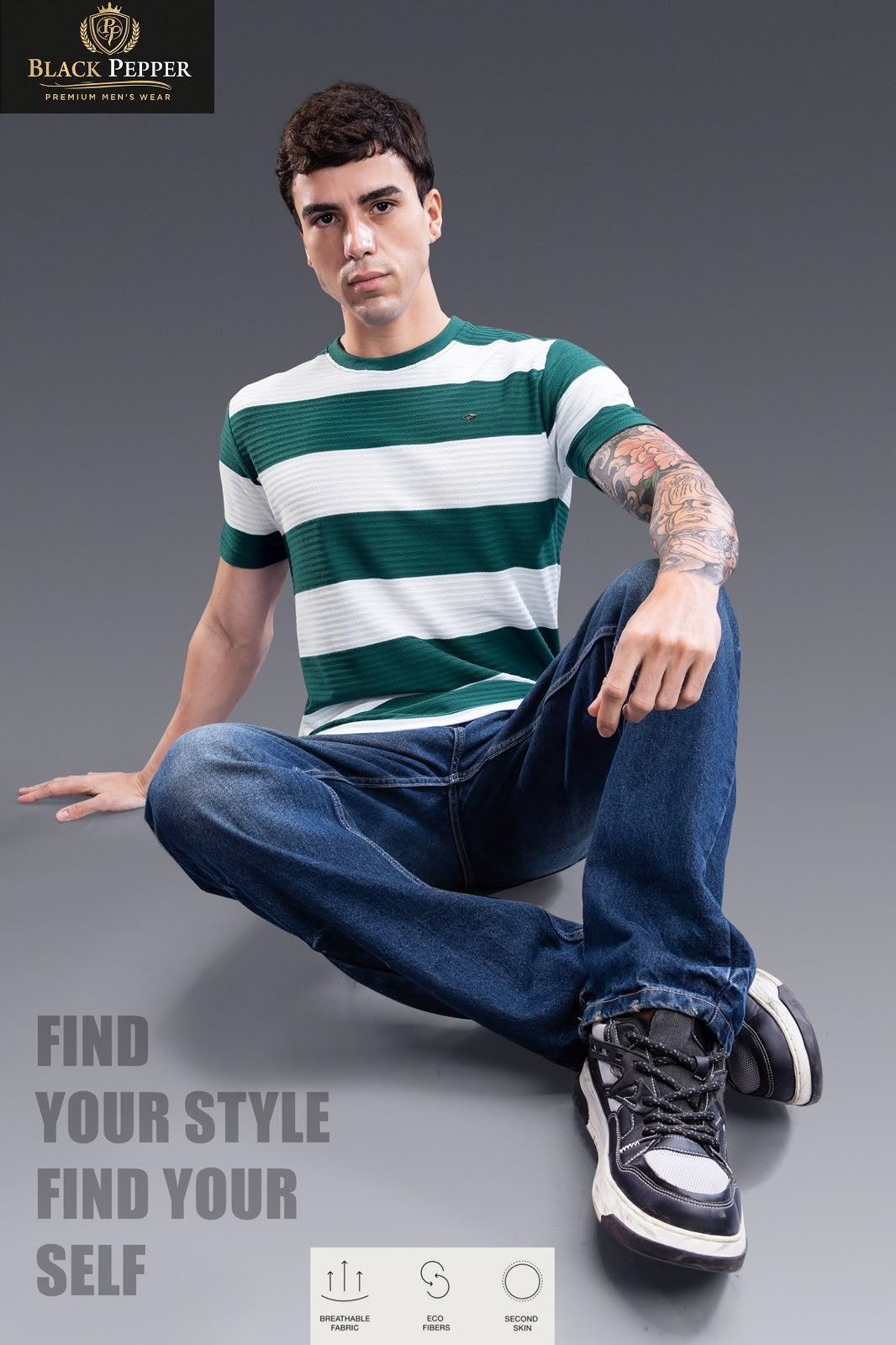 Vol 426 To 433 Black Pepper Auto Stripes Mens Tshirts Wholesaler