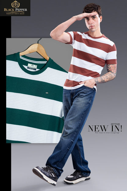 Vol 426 To 433 Black Pepper Auto Stripes Mens Tshirts Wholesaler