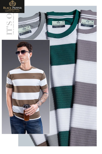 Vol 426 To 433 Black Pepper Auto Stripes Mens Tshirts Wholesaler