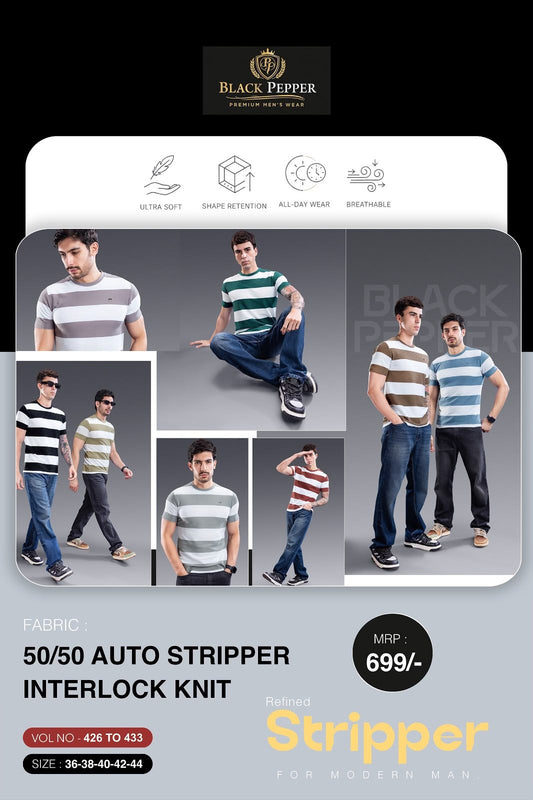 Vol 426 To 433 Black Pepper Auto Stripes Mens Tshirts Wholesaler