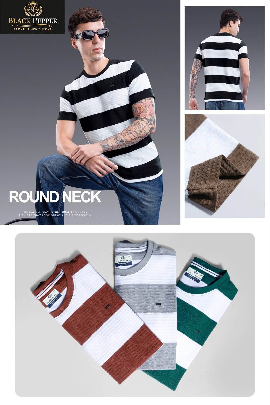 Vol 426 To 433 Black Pepper Auto Stripes Mens Tshirts Wholesaler