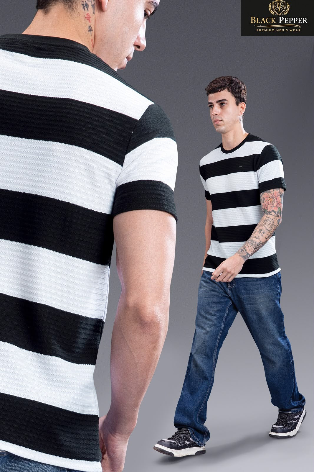 Vol 426 To 433 Black Pepper Auto Stripes Mens Tshirts Wholesaler