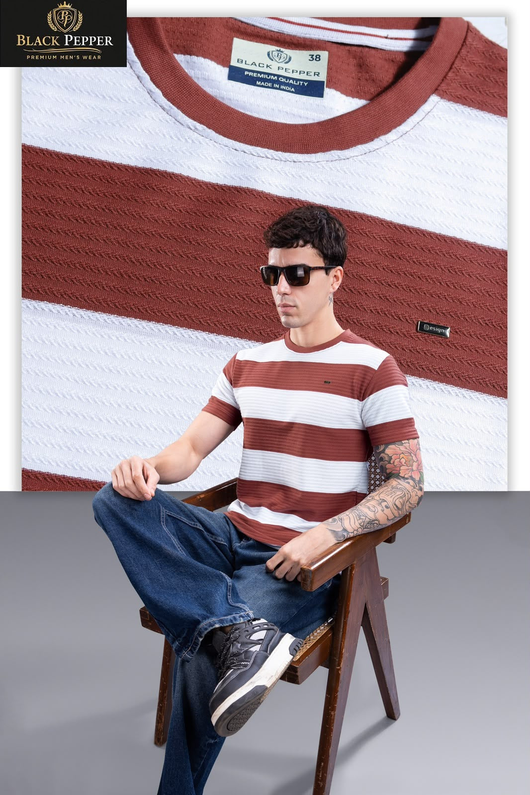Vol 426 To 433 Black Pepper Auto Stripes Mens Tshirts Wholesaler