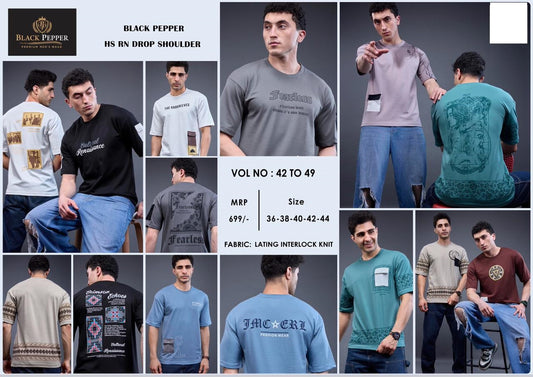 Vol 42 To 49 Black Pepper Interlock Mens Tshirts Wholesale Price