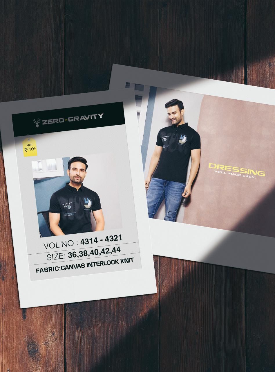 Vol 4314-4321 Zero Gravity Canvas Interlock Mens Tshirts Exporter Gujarat
