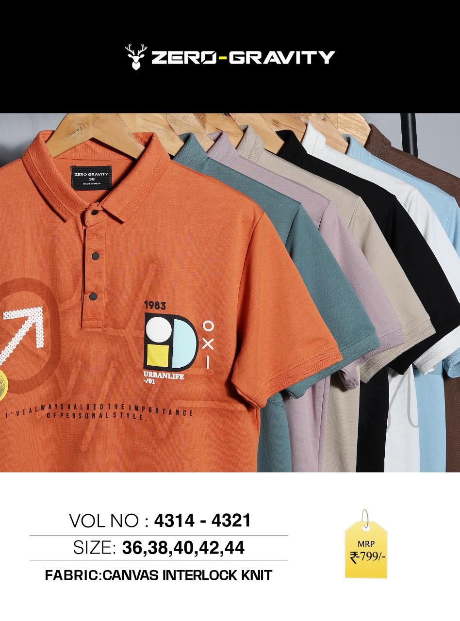 Vol 4314-4321 Zero Gravity Canvas Interlock Mens Tshirts Exporter Gujarat