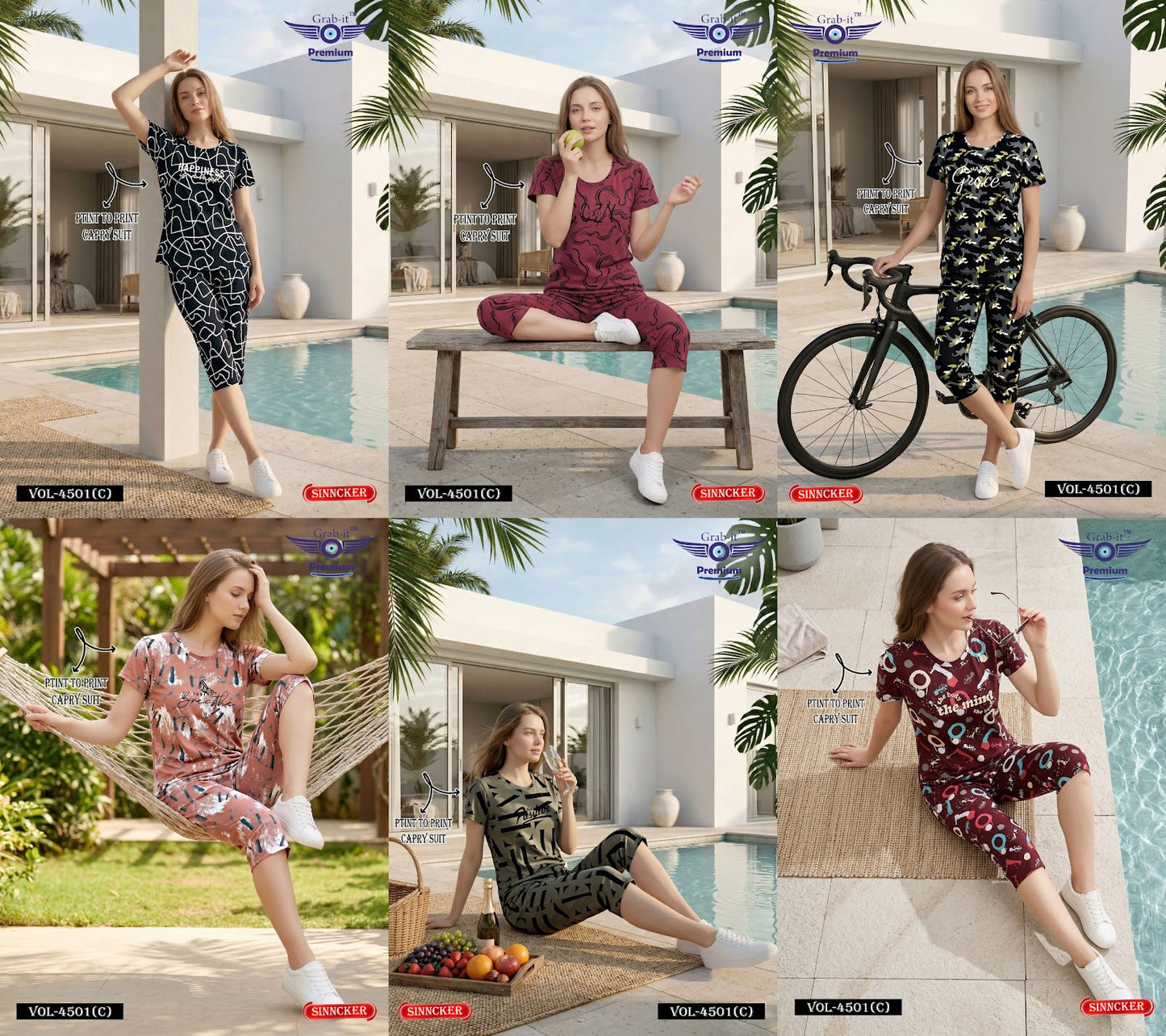 Vol 4501 C Grab It Sinker Capri Night Suits Manufacturer India