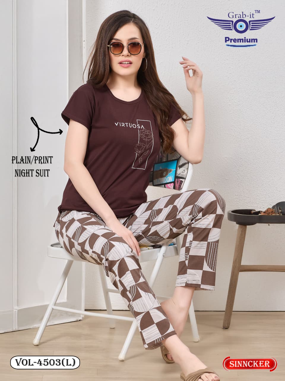 Vol 4503 L Grab It Sinker Pyjama Night Suits Supplier