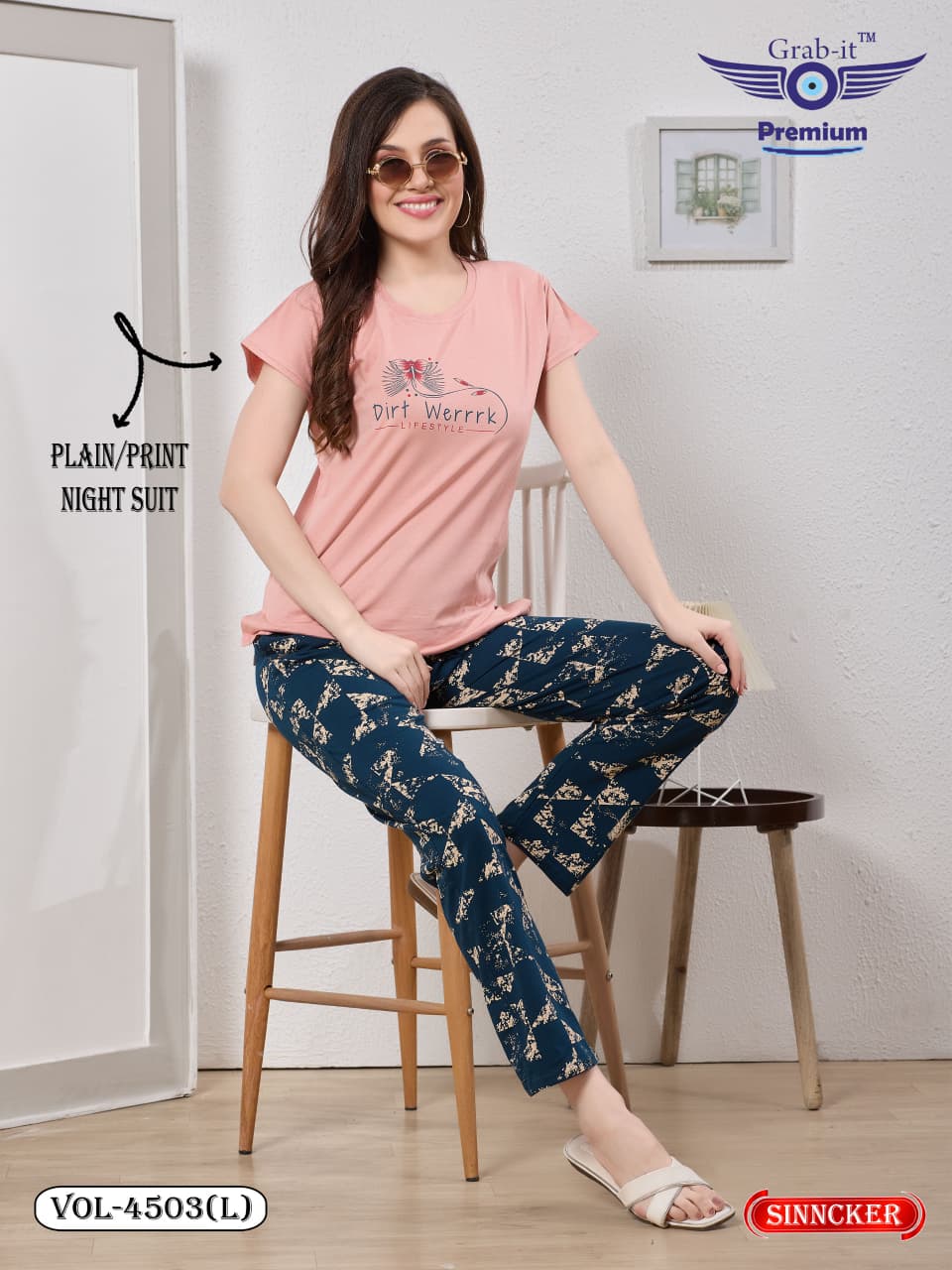 Vol 4503 L Grab It Sinker Pyjama Night Suits Supplier