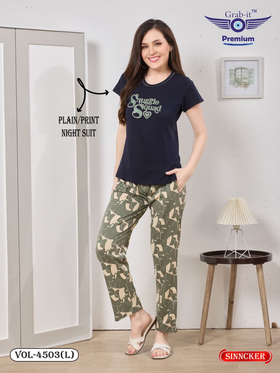 Vol 4503 L Grab It Sinker Pyjama Night Suits Supplier