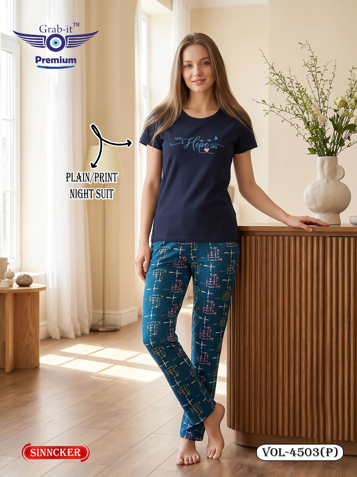 Vol 4503 P Grab It Sinker Pyjama Night Suits Supplier India