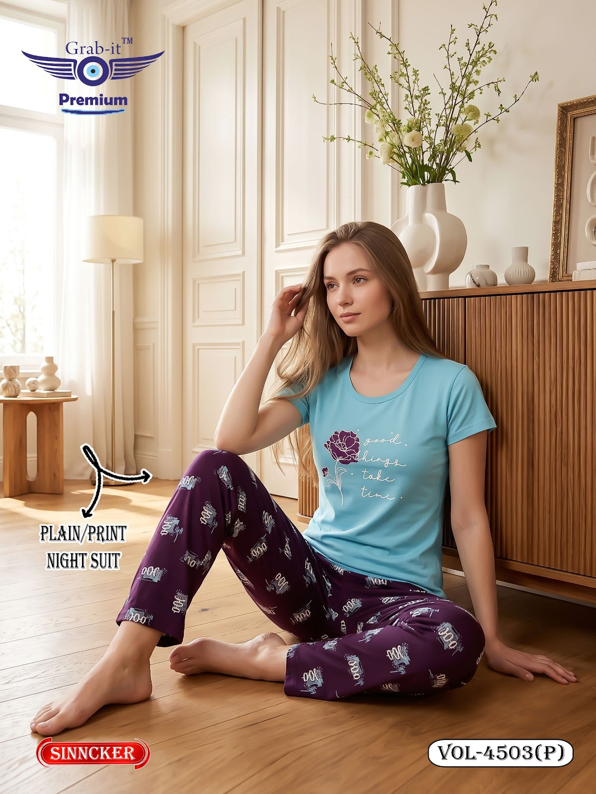 Vol 4503 P Grab It Sinker Pyjama Night Suits Supplier India