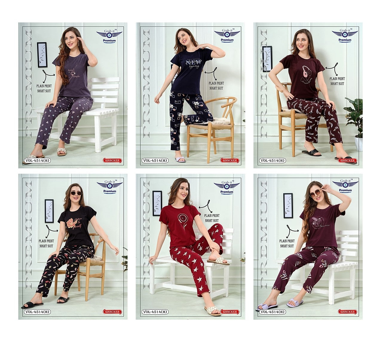 Vol 4514 H Grab It Sinker Pyjama Night Suits Exporter India