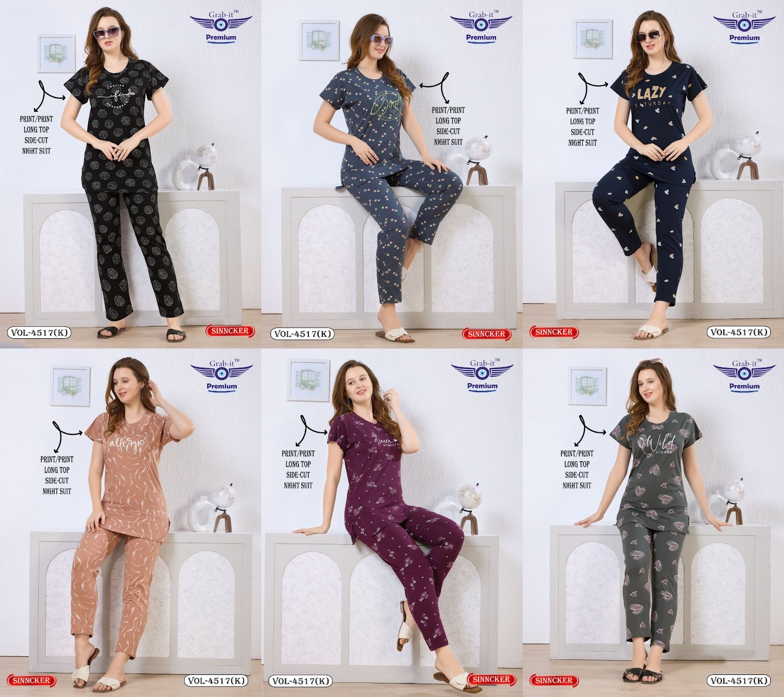 Vol 4517 K Grab It Sinker Kurta Night Suits Supplier Gujarat