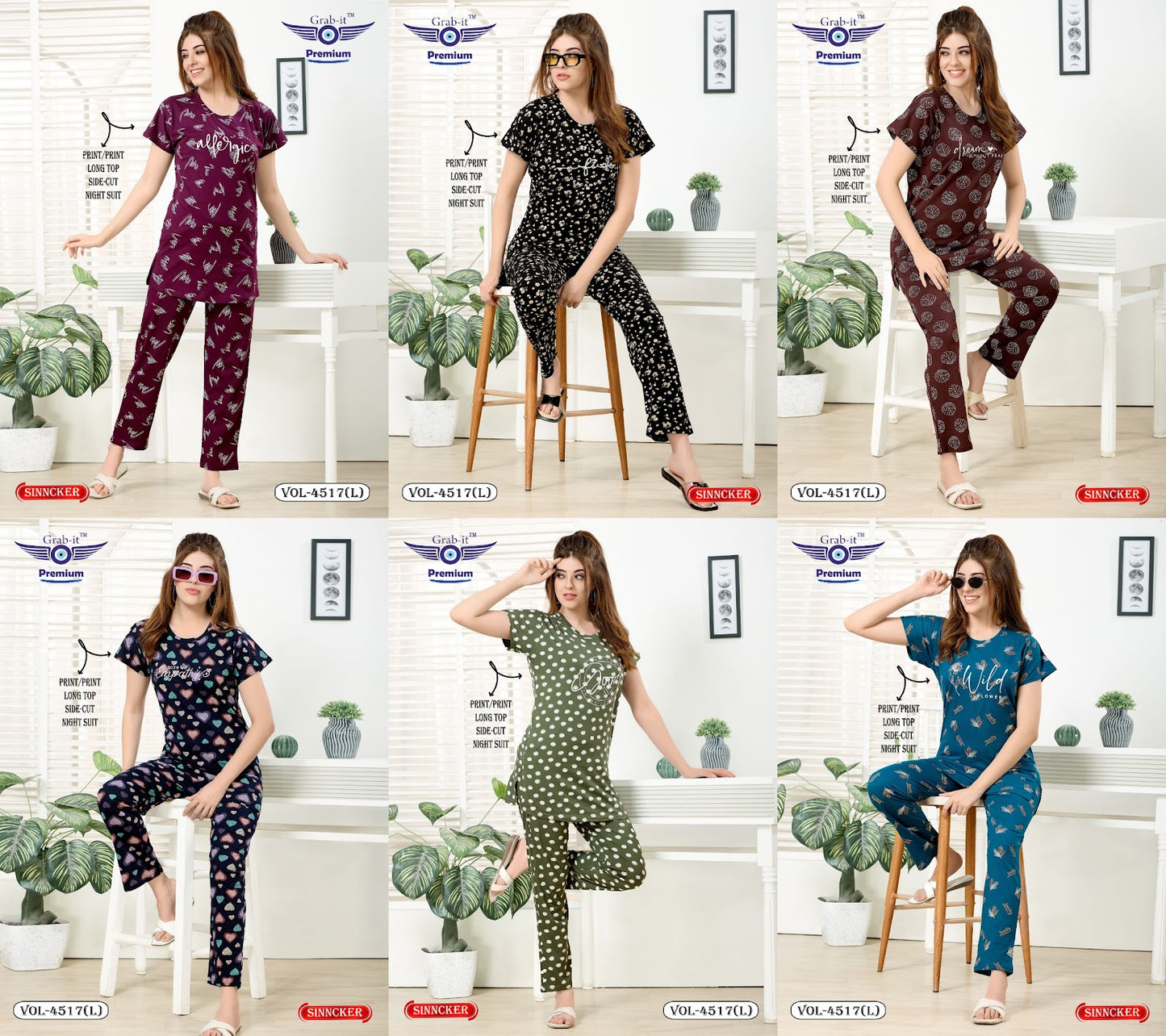 Vol 4517 L Grab It Sinker Kurta Night Suits Manufacturer Ahmedabad